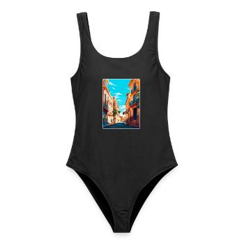 Valencia Spanien Vintage Reiseplakat Souvenir WPA - Frauen Badeanzug - Schwarz - Vorne - AI Model Female 172 light (172cm)