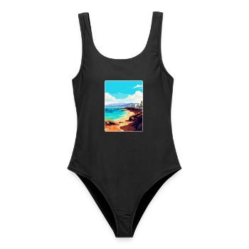 Lanzarote Spanien Vintage Reiseplakat Souvenir WPA - Frauen Badeanzug - Schwarz - Vorne - AI Model Female 172 light (172cm)