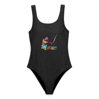 Treffsicherer Bogenschütze Wettkampf - Frauen Badeanzug - Schwarz - Vorne - AI Model Female 172 light (172cm)