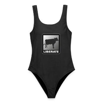 Liberate Vegan Animal Liberation Kuh - Frauen Badeanzug - Schwarz - Vorne - AI Model Female 172 light (172cm)