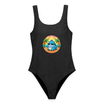 Wal Lustige Cartoon Sommer Strand Sonnenbrille - Frauen Badeanzug - Schwarz - Vorne - AI Model Female 172 light (172cm)