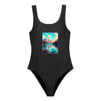 Caumasee Schweiz Vintage Reiseposter WPA Art - Frauen Badeanzug - Schwarz - Vorne - AI Model Female 172 light (172cm)