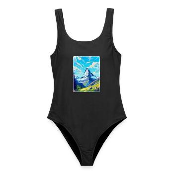 Matterhorn Schweiz Vintage Reiseposter WPA - Frauen Badeanzug - Schwarz - Vorne - AI Model Female 172 light (172cm)