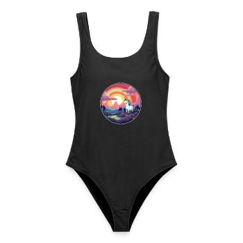 Einhorn Buntes Aquarell Cartoon Kawaii Tier - Frauen Badeanzug - Schwarz - Vorne - AI Model Female 172 light (172cm)