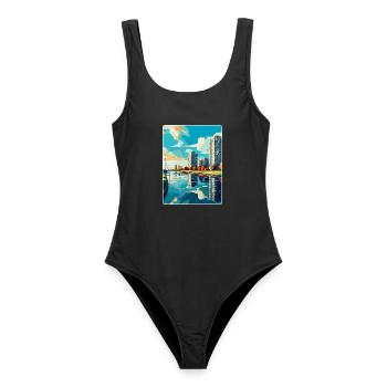 Almere Niederlande Vintage Reiseplakat Souvenir - Frauen Badeanzug - Schwarz - Vorne - AI Model Female 172 light (172cm)