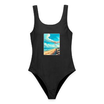 Zandvoort Pays-Bas Affiche de voyage vintage WPA - Maillot de bain femme - noir - Devant - AI Model Female 172 light (172cm)
