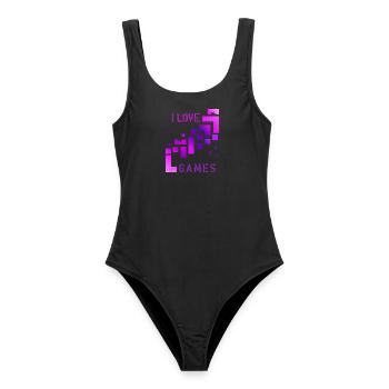 I love games - Frauen Badeanzug - Schwarz - Vorne - AI Model Female 172 light (172cm)