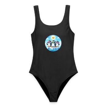 Lustige Pinguine 2 - Frauen Badeanzug - Schwarz - Vorne - AI Model Female 172 light (172cm)