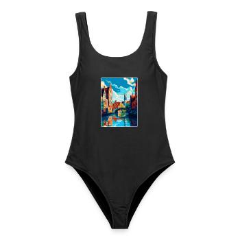 Bruges Belgium Vintage Travel Poster Souvenir WPA - Women's Swimsuit - black - Front - AI Model Female 172 light (172cm)