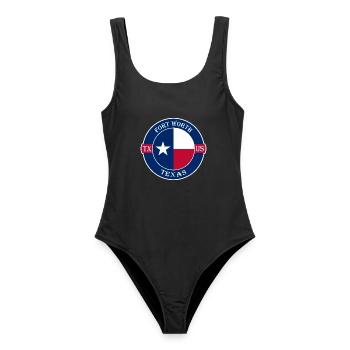 Fort Worth Texas Flagge USA Reise Souvenir Abzeichen - Frauen Badeanzug - Schwarz - Vorne - AI Model Female 172 light (172cm)