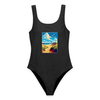 Suffolk Coast Vintage Travel Poster Souvenir WPA - Women's Swimsuit - black - Front - AI Model Female 172 light (172cm)