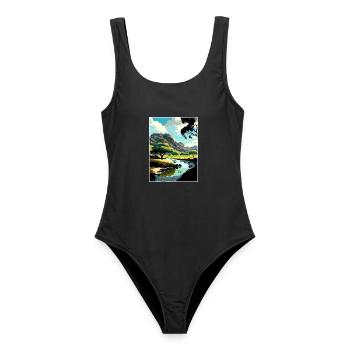 Malibu Creek Kalifornien Vintage Reiseposter WPA - Frauen Badeanzug - Schwarz - Vorne - AI Model Female 172 light (172cm)