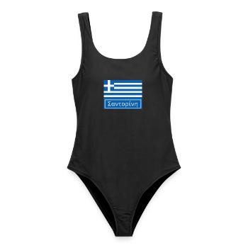 Santorini auf Griechisch geschrieben - Frauen Badeanzug - Schwarz - Vorne - AI Model Female 172 light (172cm)