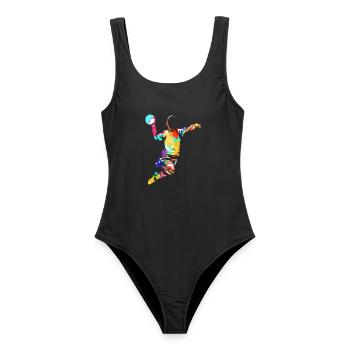 Blitzschneller Handball Torjäger - Frauen Badeanzug - Schwarz - Vorne - AI Model Female 172 light (172cm)