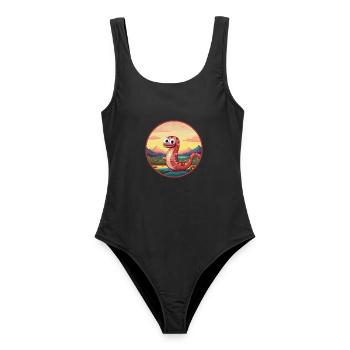 Regenwurm Buntes Aquarell Cartoon Kawaii Haustier - Frauen Badeanzug - Schwarz - Vorne - AI Model Female 172 light (172cm)