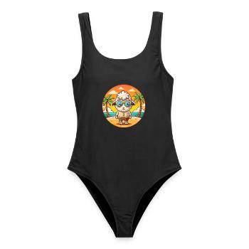 Schaf Lustige Cartoon Sommer Strand Sonnenbrille - Frauen Badeanzug - Schwarz - Vorne - AI Model Female 172 light (172cm)