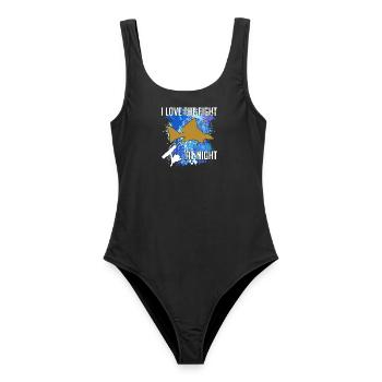 Waller catfish silhouette canne à pêche et éclaboussures de couleur - Maillot de bain femme - noir - Devant - AI Model Female 172 light (172cm)
