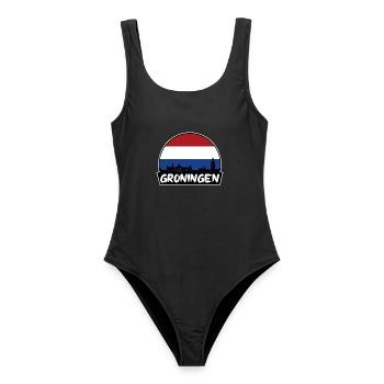 Groningen Niederlande Flagge Skyline Silhouette Trav - Frauen Badeanzug - Schwarz - Vorne - AI Model Female 172 light (172cm)