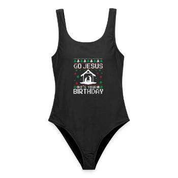 Go Jesus Birthday Team Jesus Weihnachten Lustig - Frauen Badeanzug - Schwarz - Vorne - AI Model Female 172 light (172cm)