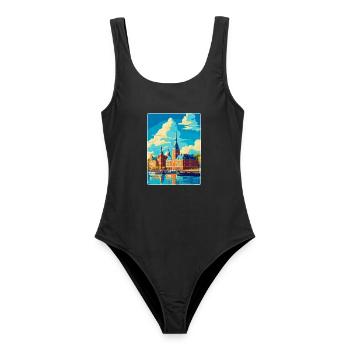 Helsingborg Sweden Vintage Travel Poster Souvenir - Women's Swimsuit - black - Front - AI Model Female 172 light (172cm)