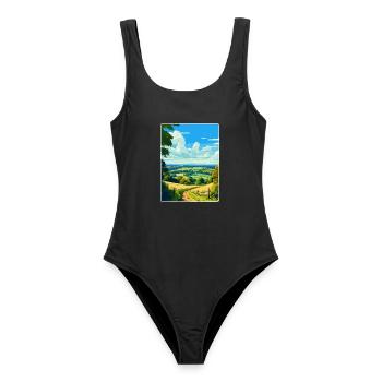 Surrey Hills Vintage Reiseposter Souvenir WPA - Frauen Badeanzug - Schwarz - Vorne - AI Model Female 172 light (172cm)