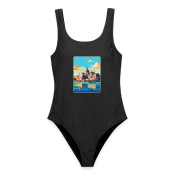 Budapest Ungarn Vintage Reiseplakat Souvenir - Frauen Badeanzug - Schwarz - Vorne - AI Model Female 172 light (172cm)