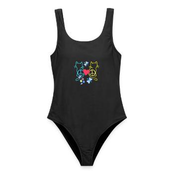 Retro Hippie Katzen Peace Katze Vintage Hippies - Frauen Badeanzug - Schwarz - Vorne - AI Model Female 172 light (172cm)