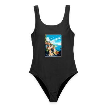 Ston Kroatien Vintage Reiseposter WPA Souvenir - Frauen Badeanzug - Schwarz - Vorne - AI Model Female 172 light (172cm)