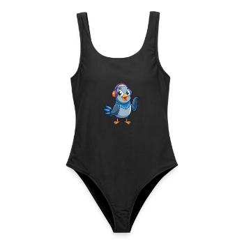 Pigeon Drôle Dessin Animé Personnage Casque Musique - Maillot de bain femme - noir - Devant - AI Model Female 172 light (172cm)