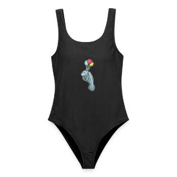 Gemütliche Seekuh Meeresbewohner - Frauen Badeanzug - Schwarz - Vorne - AI Model Female 172 light (172cm)