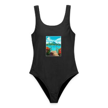 Bora Französisch-Polynesien Vintage Reiseposter WPA - Frauen Badeanzug - Schwarz - Vorne - AI Model Female 172 light (172cm)