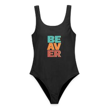 Retro Biber Wildtier Tier Kanada Damm Nagetier - Frauen Badeanzug - Schwarz - Vorne - AI Model Female 172 light (172cm)