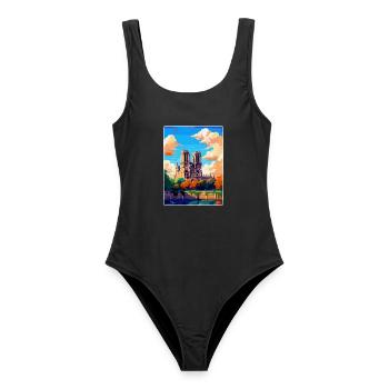 Notre Dame Frankreich Vintage Reiseplakat Souvenir - Frauen Badeanzug - Schwarz - Vorne - AI Model Female 172 light (172cm)