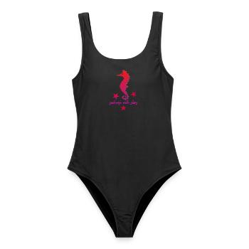 rotes Seepferdchen mit Sternchen pink - Frauen Badeanzug - Schwarz - Vorne - AI Model Female 172 light (172cm)