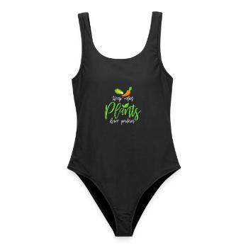 Vegan - Frauen Badeanzug - Schwarz - Vorne - AI Model Female 172 light (172cm)