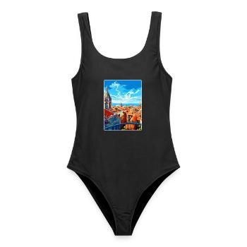 Barcelona Spanien Vintage Reiseplakat Souvenir WPA - Frauen Badeanzug - Schwarz - Vorne - AI Model Female 172 light (172cm)