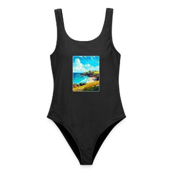 Cornwall England Uk Vintage Travel Poster Souvenir - Women's Swimsuit - black - Front - AI Model Female 172 light (172cm)