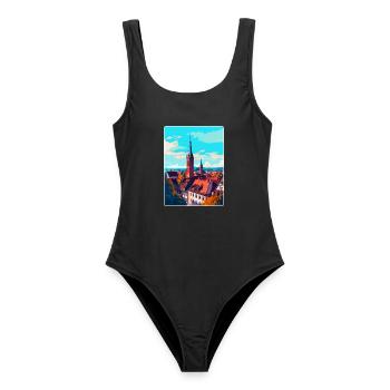 Freiburg Germany Vintage Travel Poster Souvenir - Women's Swimsuit - black - Front - AI Model Female 172 light (172cm)