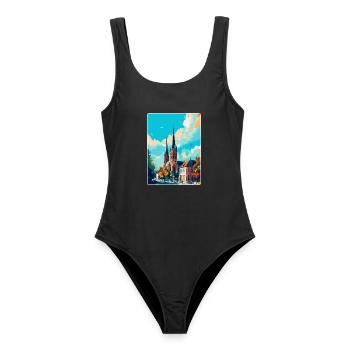 Bielefeld Germany Vintage Travel Poster Souvenir - Women's Swimsuit - black - Front - AI Model Female 172 light (172cm)