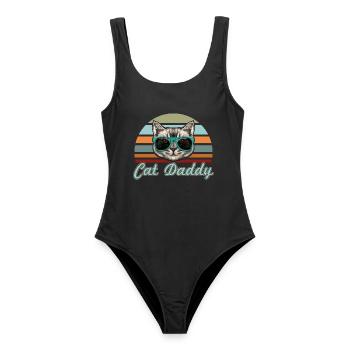 Hipster Cat Daddy Vintage - Frauen Badeanzug - Schwarz - Vorne - AI Model Female 172 light (172cm)