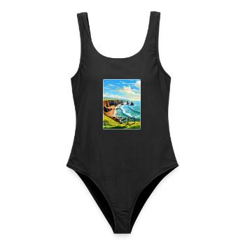 Hartland Quay Devon Vintage Travel Poster Souvenir - Women's Swimsuit - black - Front - AI Model Female 172 light (172cm)