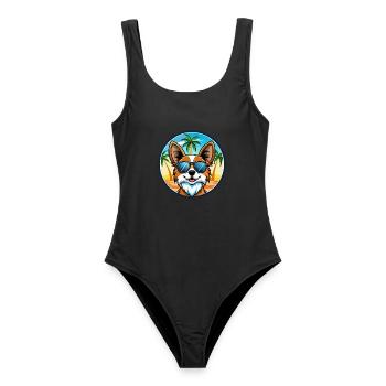 Papillon Dog Breed Cartoon Sunglasses Beach - Women's Swimsuit - black - Front - AI Model Female 172 light (172cm)