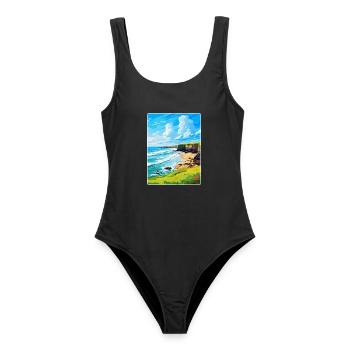 Bude Cornwall, England, Vereinigtes Königreich, Reiseposter, Souvenir - Frauen Badeanzug - Schwarz - Vorne - AI Model Female 172 light (172cm)