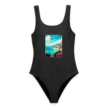 Insel Vis Kroatien Vintage Reiseplakat Souvenir - Frauen Badeanzug - Schwarz - Vorne - AI Model Female 172 light (172cm)