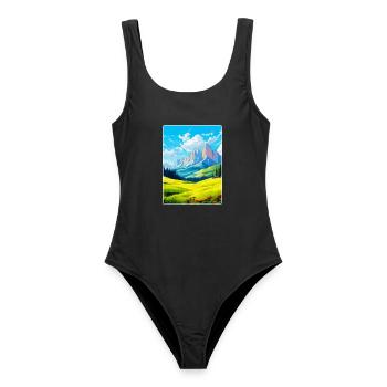 Dolomiten Italien Vintage Reiseplakat Souvenir WPA - Frauen Badeanzug - Schwarz - Vorne - AI Model Female 172 light (172cm)