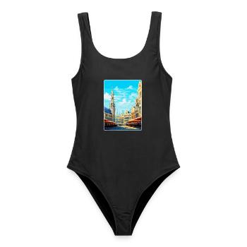 Brüssel Belgien Vintage Reiseplakat Souvenir - Frauen Badeanzug - Schwarz - Vorne - AI Model Female 172 light (172cm)