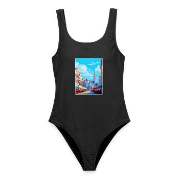 Brüssel Belgien Vintage Reiseplakat Souvenir - Frauen Badeanzug - Schwarz - Vorne - AI Model Female 172 light (172cm)