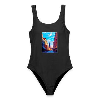 Pilsen Tschechische Republik Vintage Reiseplakat WPA Kunst - Frauen Badeanzug - Schwarz - Vorne - AI Model Female 172 light (172cm)