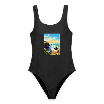 Hartland Quay Devon Vintage Travel Poster Souvenir - Women's Swimsuit - black - Front - AI Model Female 172 light (172cm)