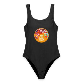 Luftige Flip Flops Strandurlaub - Frauen Badeanzug - Schwarz - Vorne - AI Model Female 172 light (172cm)
